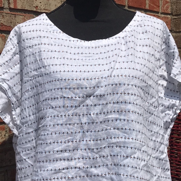 🪙🚨B2G1 CYNTHIA ROWLEY White Bumblebee Sleeveless Linen Buttoned Back Blouse - Picture 2 of 7